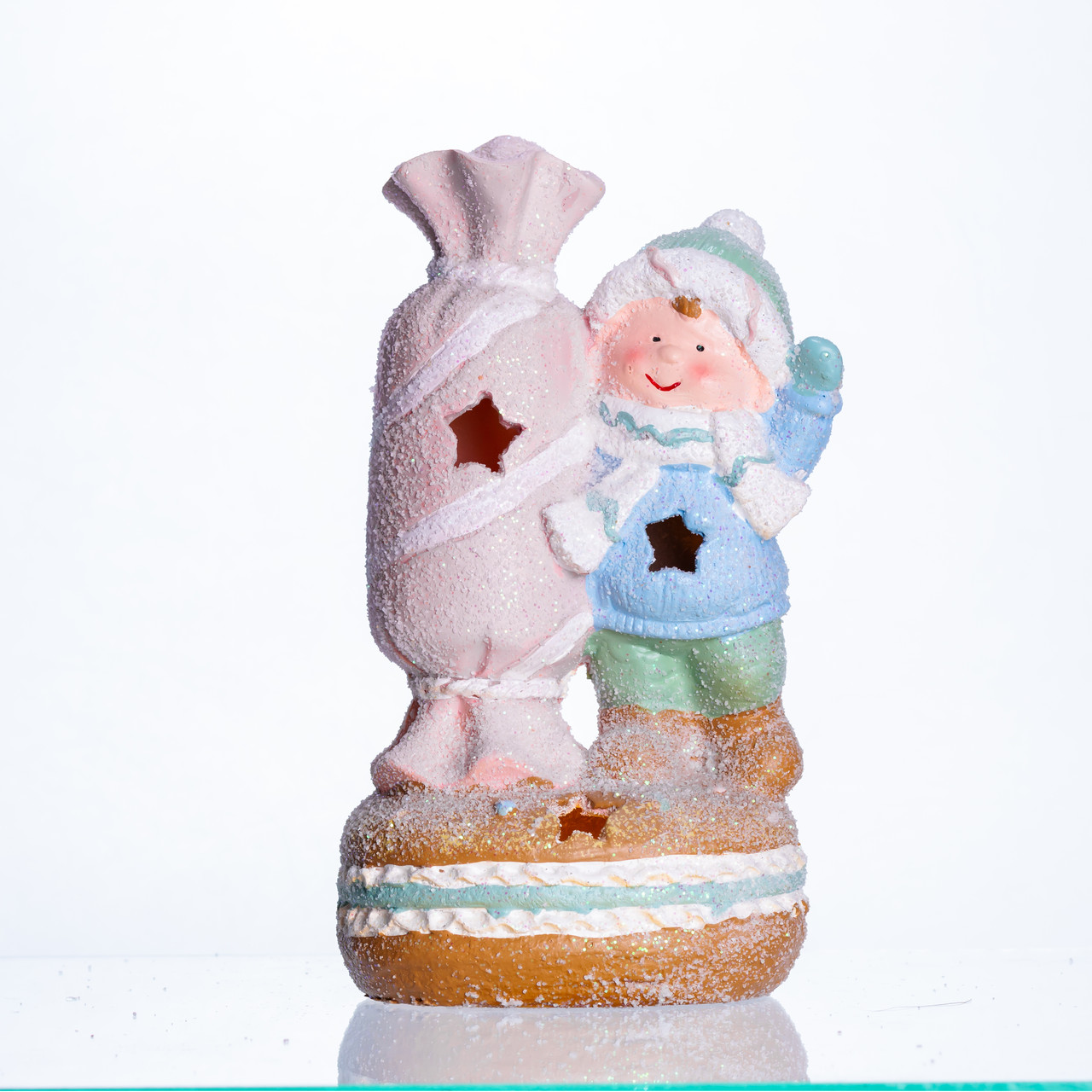 Фігурка новорічна Дитина з цукеркою 12.5×9×21см порцеляна підсвітка світильник, декоративна іграшка святкова веселка, фото 1