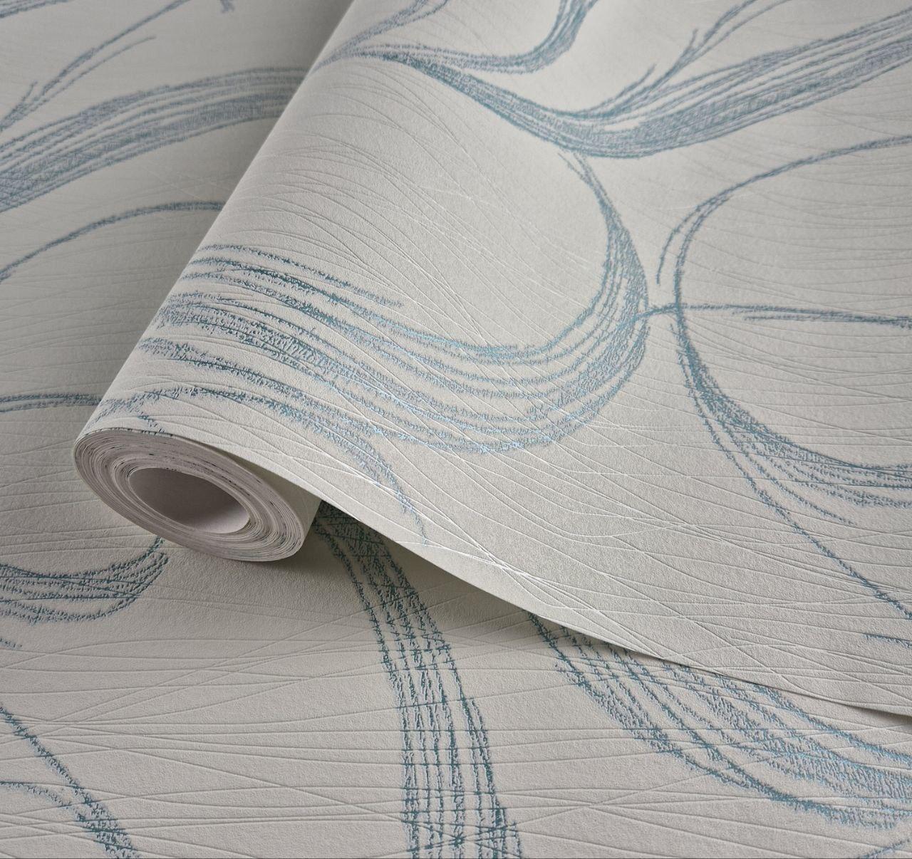 Шпалери вінілові 0.53 × 10.05 м Marburg 53438, молочні з м’ятним малюнком для спальні, вітальні, кабінету, фото 1