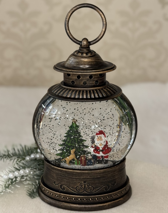 🌟Новорічний круглий музичний ліхтарик з автопіддувом "Санта з ялинкою" від USB або батарейок, колір Бронза, фото 1