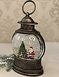 🌟Новорічний круглий музичний ліхтарик з автопіддувом "Санта з ялинкою" від USB або батарейок, колір Бронза, фото 2