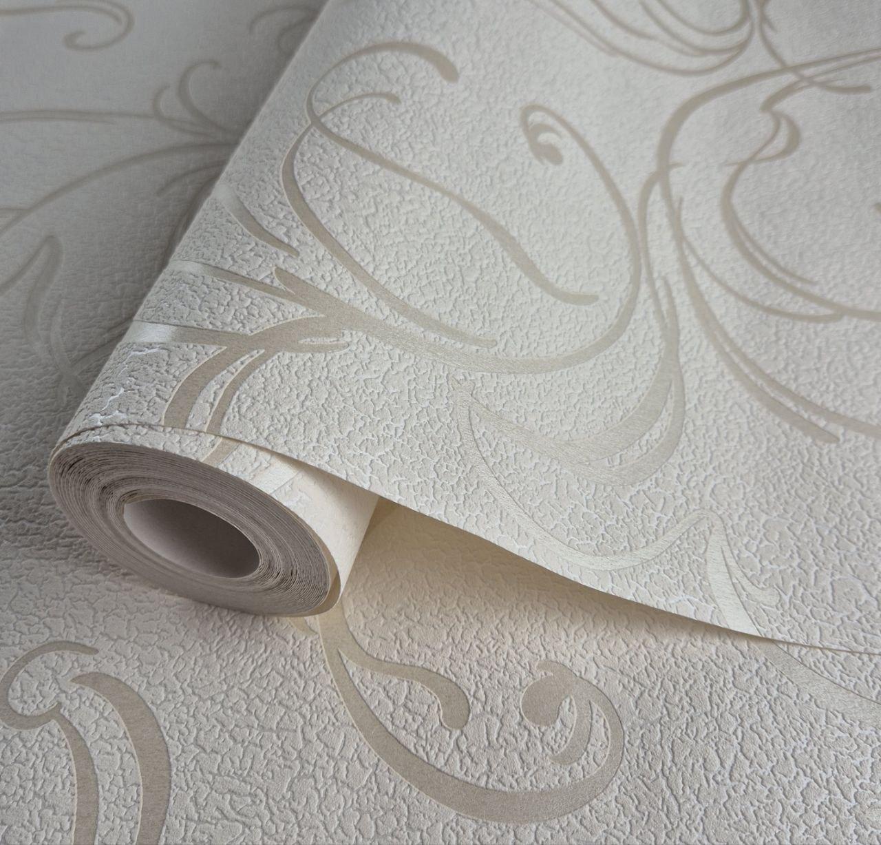 Шпалери вінілові 0.53 × 10.05 м Marburg 53446, молочні однотонні для спальні, вітальні, кабінету, фото 1