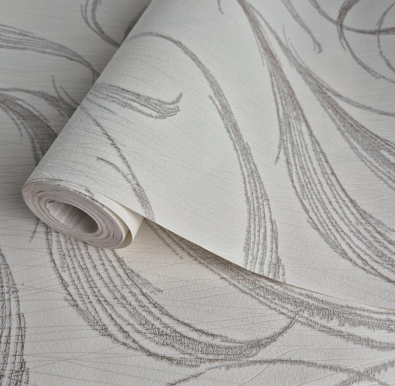 Шпалери вінілові 0.53 × 10.05 м Marburg 53437, молочні з коричневим малюнком для спальні, вітальні, кабінету, фото 1