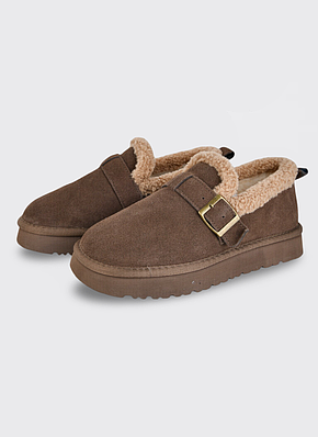 Жіночі замшеві угі-лофери утеплені коричневі (5260-35)