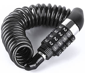 Велосипедний кодовий замок Primo Lock-02 зі сталевим протиугінним тросом 1,5 м - Black