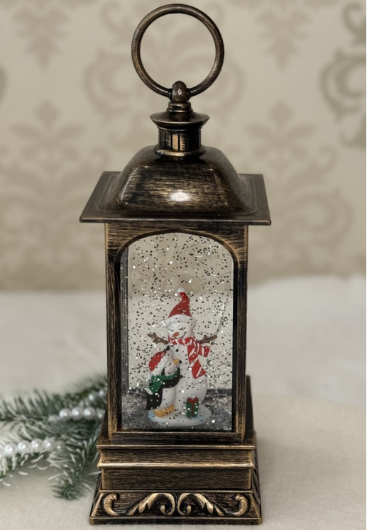 🌟Новорічний музичний ліхтарик з автопіддувом "Сніговик" від USB або батарейок, колір Бронза, фото 1