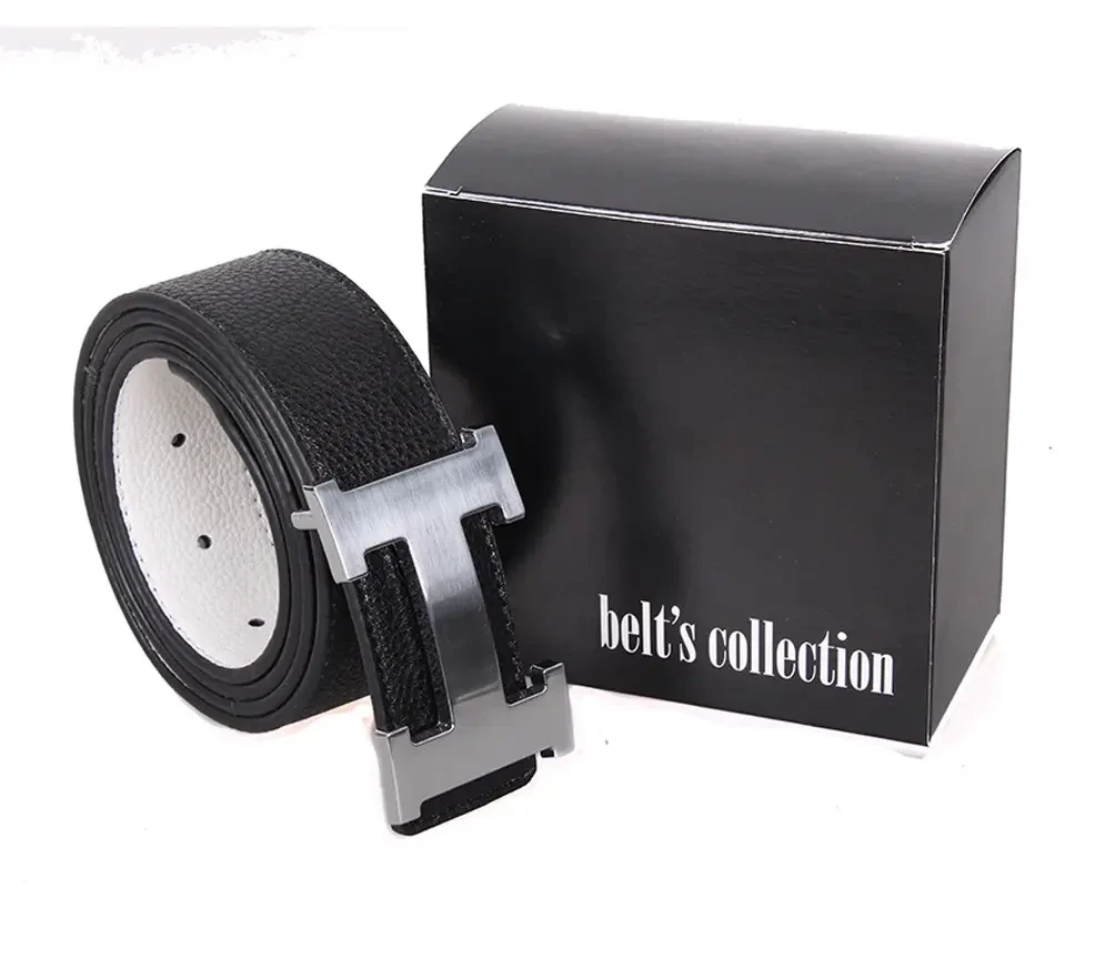 Чоловічий ремінь зі штучної шкіри під джинси H-49099-111 чорний, фото 1