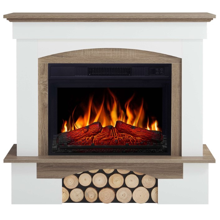 Камінокомплект ArtiFlame Woodley AF23S білий / дуб сірий Електричний Камін з ефектом живого вогню, фото 1