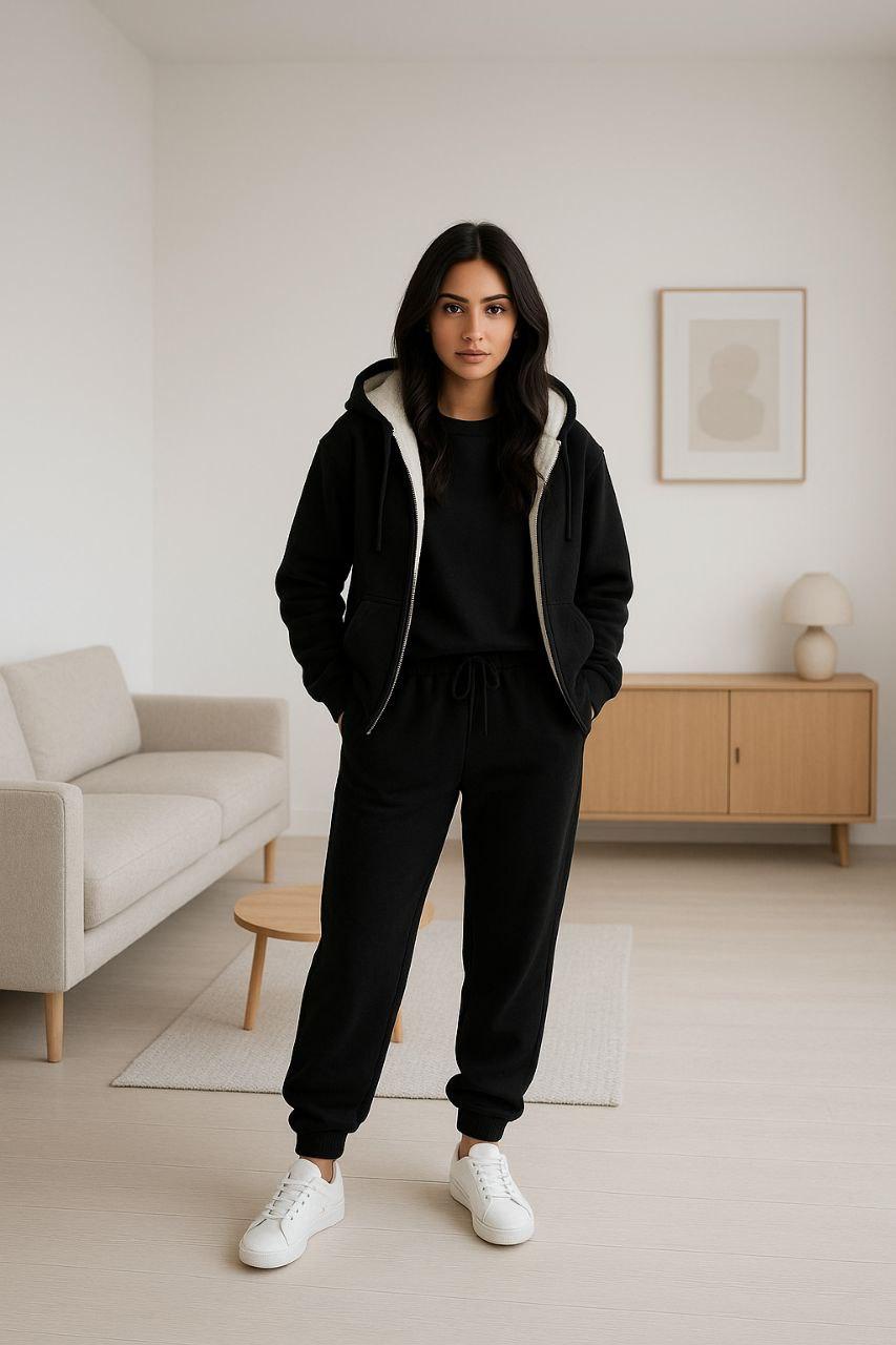 Новинка! Модний зручний теплий жіночий костюм-трійка батал чорний, фото 1