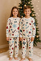 Тепла дитяча піжама з новорічним принтом для хлопчика та дівчинки