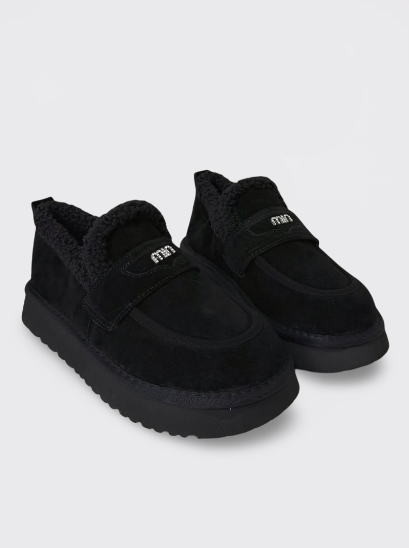 Жіночі замшеві уггі-лофери утеплені чорні (5277-1), фото 1