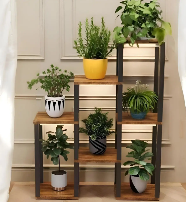 Стійка-полиця підставка  для квітів з дереву та металу багатоярусна 7 полиць, фото 1
