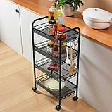 Стійка етажерка металева на 4 яруса з колесами для кухні в ванну чи офіс 20 кг навантаження 84 х 44 х 25 см стілаж металічний, фото 3