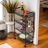Стійка етажерка металева на 4 яруса з колесами для кухні в ванну чи офіс 20 кг навантаження 84 х 44 х 25 см стілаж металічний, фото 4