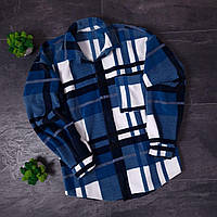 Молодежная Флисовая Рубашка в клетку Бело-Голубая стильная рубашка на пуговицах Теплая мужская рубашка флис