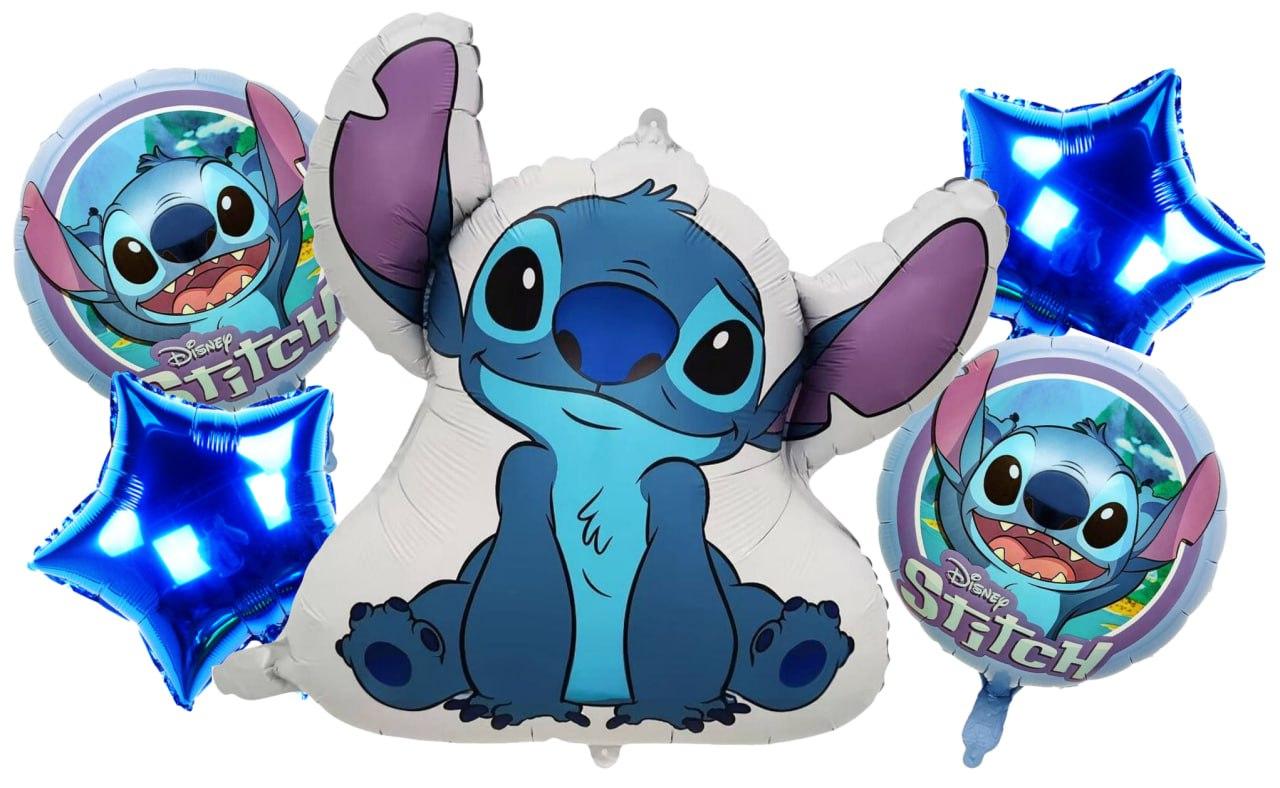 Набір повітряних куль Стіч | Stitch, 5 шт (Китай) | Фольгована фігура + кулі з малюнком і зірки