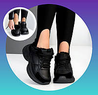 Чорні жіночі кросівки з хутром зимові теплі