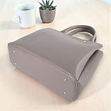 Жіноча сумка через плече велика темно бежева з плечовим ременем з екошкіри на три відділення, фото 4