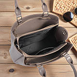 Жіноча сумка через плече велика темно бежева з плечовим ременем з екошкіри на три відділення, фото 3