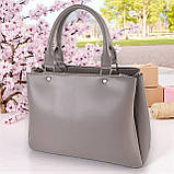 Жіноча сумка через плече велика темно бежева з плечовим ременем з екошкіри на три відділення, фото 6