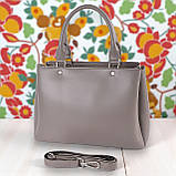 Жіноча сумка через плече велика темно бежева з плечовим ременем з екошкіри на три відділення, фото 2