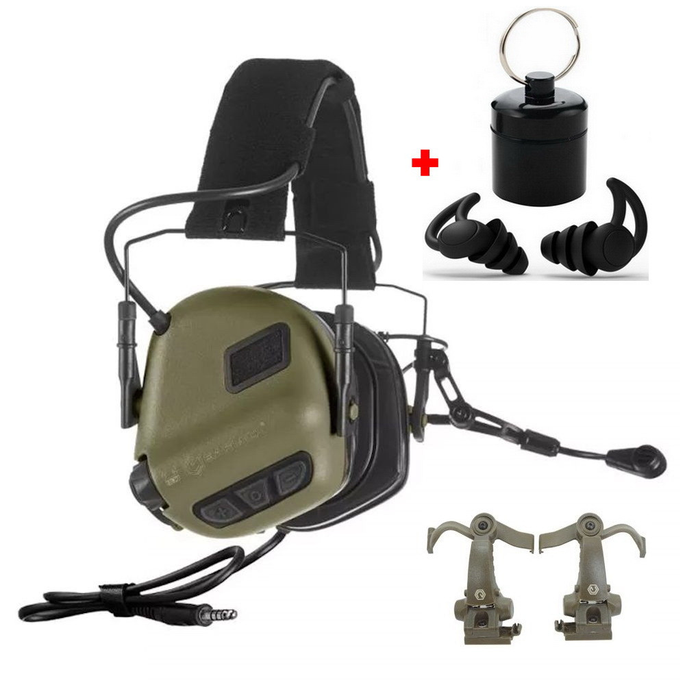 Активні навушники Earmor M32X PLUS Зелені + тактичні Беруші (15355ear), фото 1