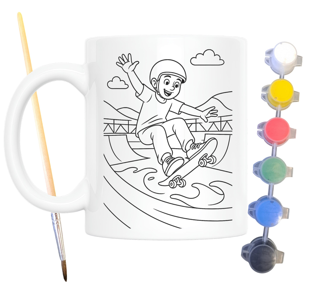 Набір для творчості кружка розмальовка Скейтер 330 мл біла (КР0165), фото 1