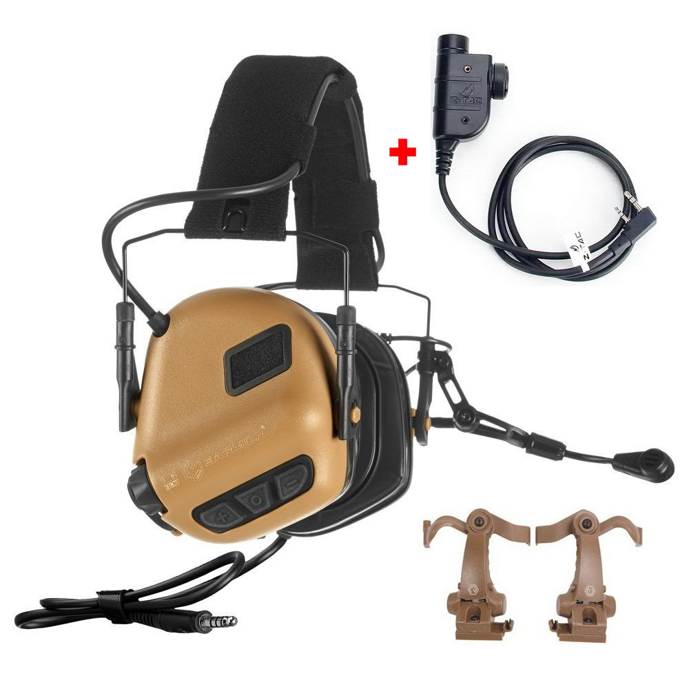 Навушники Активні Earmor M32X PLUS Coyote Brown + Кнопка PTT, фото 1