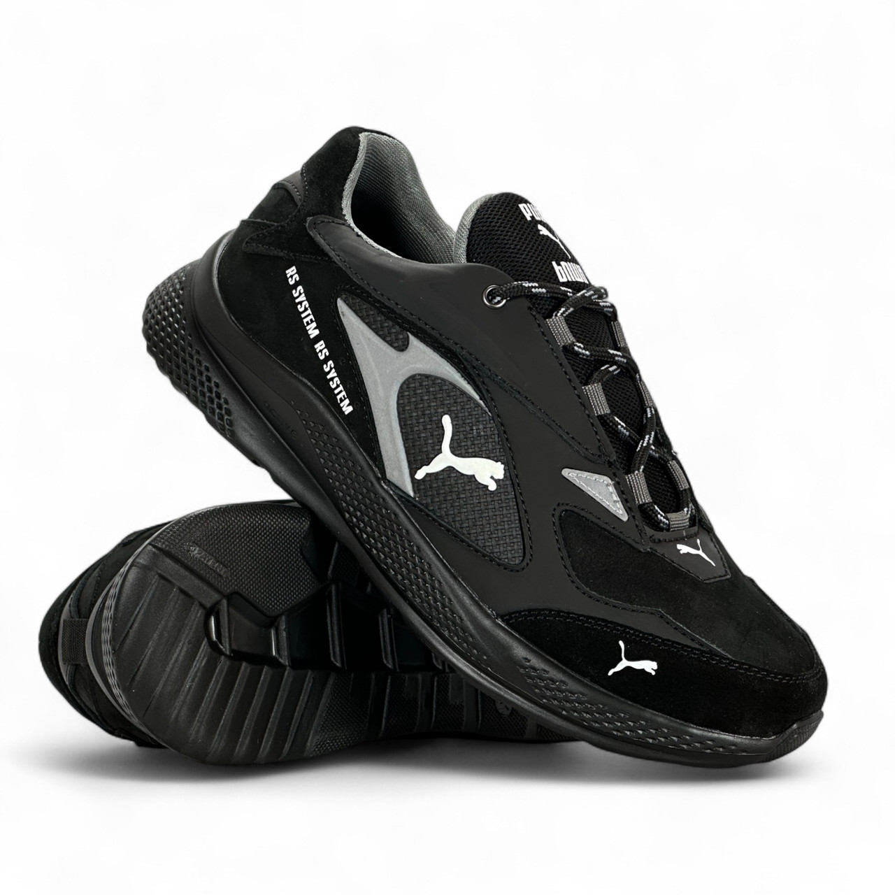 Чоловічі кросівки шкіряні Puma чорні  осінні демісезонні