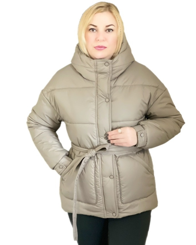 Жіноча зимова курточка з капюшоном (Бежевого кольору), фото 1