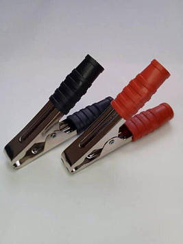 Затискач типу " крокодил " 100А в ізоляції чорний червоній довжина -105мм Код/Артикул 2-007