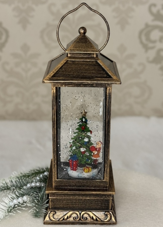 🌟Новорічний музичний ліхтарик з автопіддувом "Різдвяна ялинка" від USB або батарейок, колір Бронза, фото 1