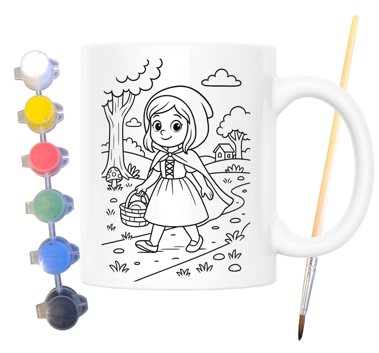 Набір для творчості кружка розмальовка за мотивами Червона Шапочка (Брати Грімм) 330 мл біла (КР0168), фото 1