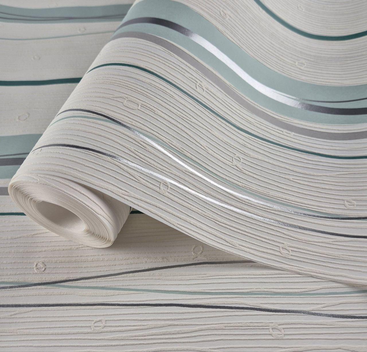 Шпалери вінілові 0.53 × 10.05 м Marburg 53406, молочні з бірюзовим — ніжна свіжість німецького дизайну, фото 1
