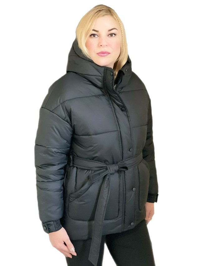 Жіноча зимова курточка з капюшоном ( колір чорний), фото 1