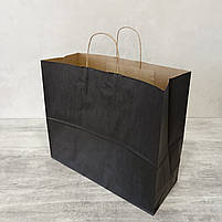 Крафт пакет чорний 400*160*350 мм горизонтальний з бурими ручками, папір 100 г/м2, фото 2