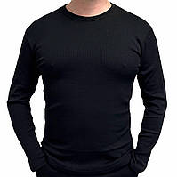 Мужской теплый лонгслив базовая термо кофта хлопок рубчик с флисовым начесом Черный
