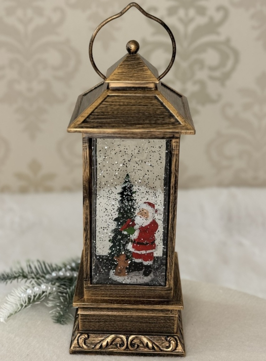 🌟Новорічний музичний ліхтарик з автопіддувом "Санта з ялинкою" від USB або батарейок, колір Бронза, фото 1