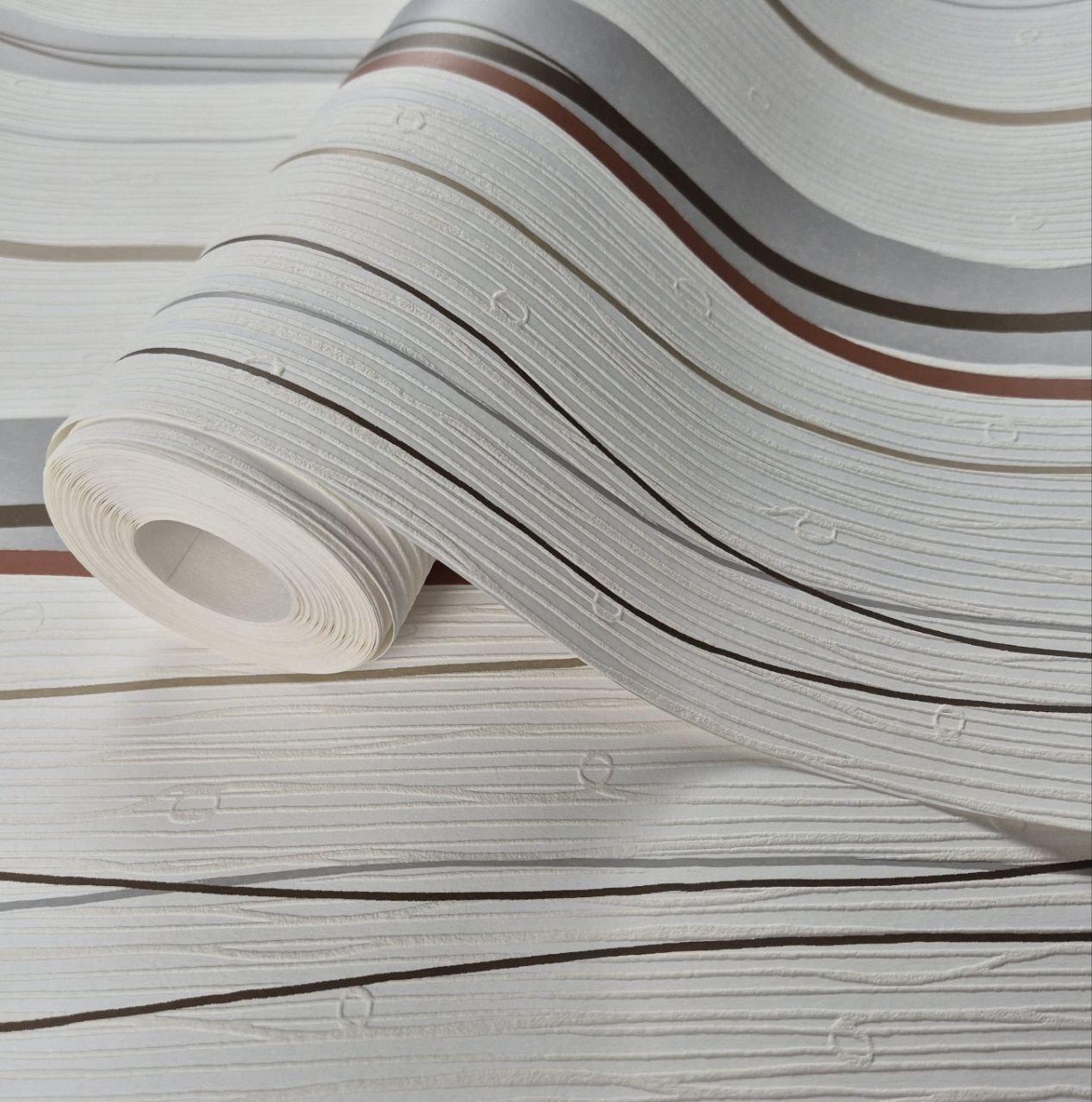 Шпалери вінілові 0.53 × 10.05 м Marburg 53401 — молочні з кольоровими смужками, стиль і настрій у кожному метрі, фото 1