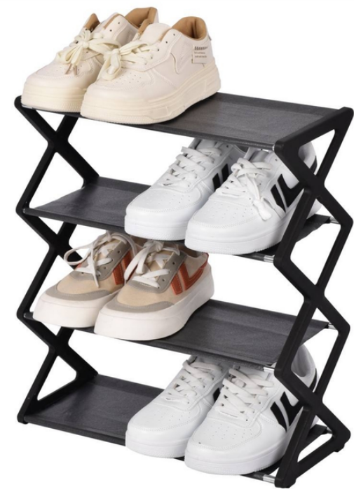 Поличка для взуття 4-ярусна напольний стелаж обувна етажерка в чорному кольорі, фото 1