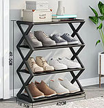 Поличка для взуття 4-ярусна напольний стелаж обувна етажерка в чорному кольорі, фото 2
