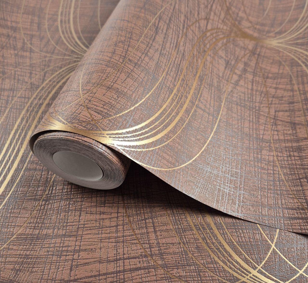 Шпалери вінілові 0.53 × 10.05 м Marburg 53149 — коричневі з золотом, вишуканість і тепло німецького стилю, фото 1