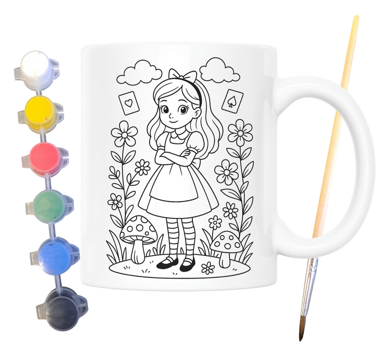 Набір для творчості кружка розмальовка за мотивами Аліса в Країні Чудес (Льюїс Керрол) 330 мл біла (КР0170), фото 1