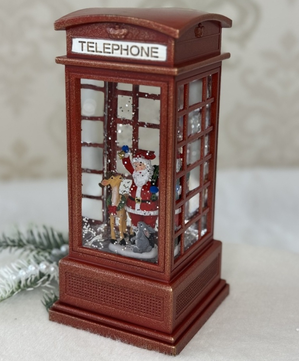 ❤️Новорічний музичний декор з автопіддувом Телефонна будка із Сантою 20х9,5х9,5см, фото 1