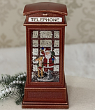 ❤️Новорічний музичний декор з автопіддувом Телефонна будка із Сантою 20х9,5х9,5см, фото 2