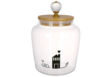 Скляна банка 900мл Tea з бамбуковою кришкою Diamond