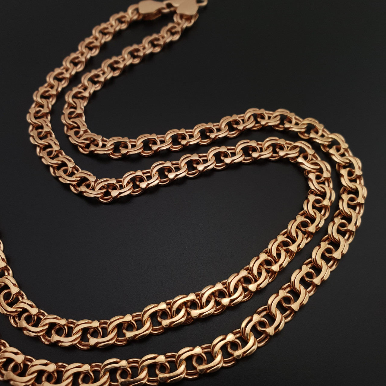 Позолочений срібний ланцюжок товстий бісмарк. Цепочка позолота 585, срібло 925. Ширина 7 мм 70 см, фото 1