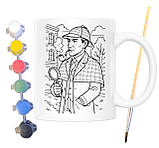 Набір для творчості кружка розмальовка за мотивами Шерлок Холмс (Артур Конан Дойл) 330 мл біла (КР0171), фото 2