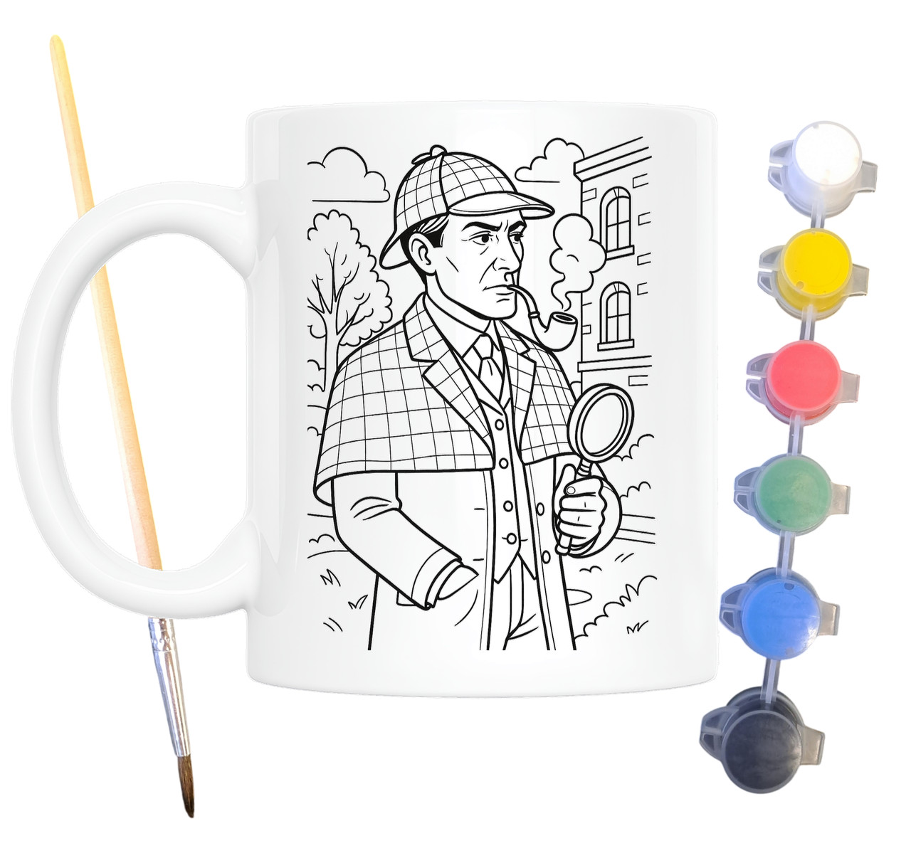 Набір для творчості кружка розмальовка за мотивами Шерлок Холмс (Артур Конан Дойл) 330 мл біла (КР0171), фото 1