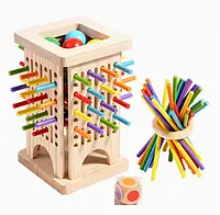 Дерев'яна дитяча настільна гра «Вежа з паличками» | Балансування | Розвиваюча гра 3–6 років