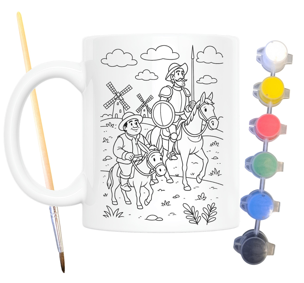 Набір для творчості кружка розмальовка за мотивами Дон Кіхот (Мигель де Сервантес) 330 мл біла (КР0172), фото 1